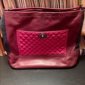 Authentic COACH large pink and rose colored leather bag - silver hardware